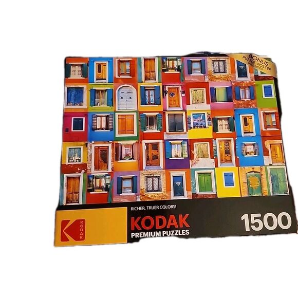 Colorful Windows & Doors Burano Kodak 1500 pc Jigsaw 33" X 24" Rose Art Puzzle - Picture 1 of 10